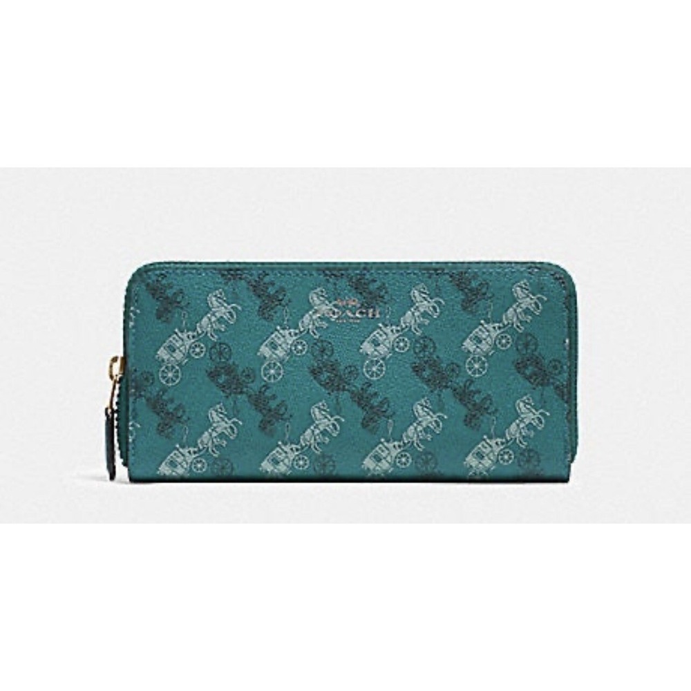 Coach Slim Accordion Zip Wallet With Horse And Carriage Print NEW